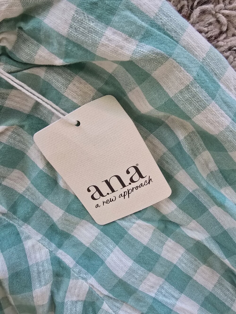 A.N.A. Mint Green and White Gingham Top Large Tall - Picture 2 of 3